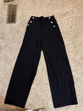 Black Wide-Leg Sailor Pants with Decorative Buttons